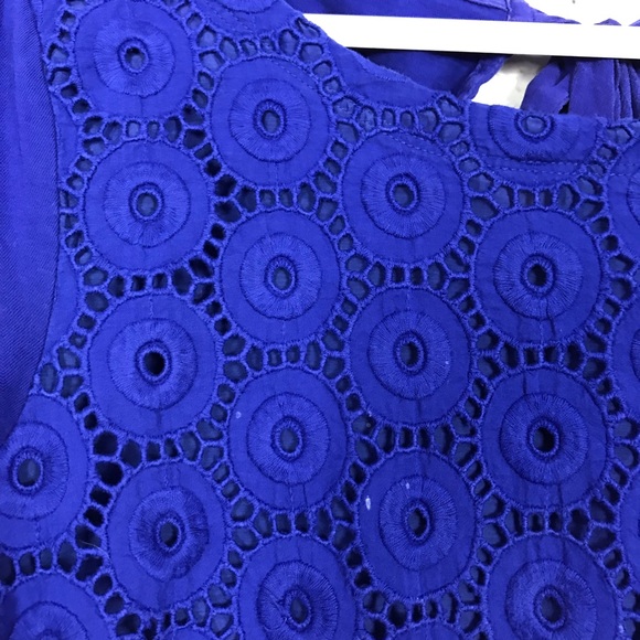 J. Crew Factory M Eyelet Blue Silk Blouse 50275 - Picture 2 of 6